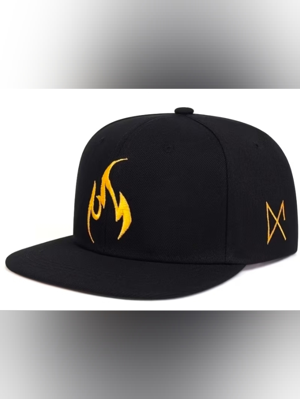 Black Gold Flame Snapback Hat 🔥 Streetwear Flat Brim Adjustable Cap Minimalist